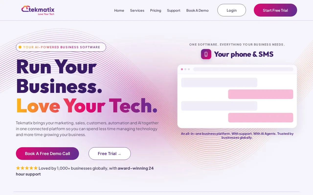 Screenshot of the Tekmatix homepage