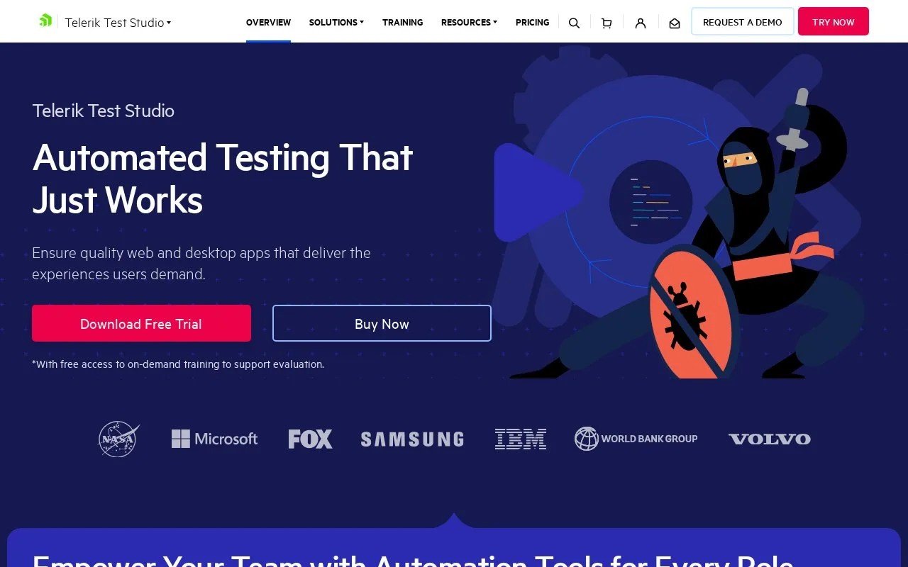 Screenshot of the Telerik Test Studio homepage