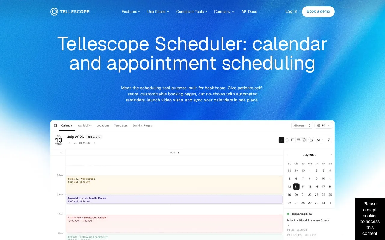 Screenshot of the Tellescope homepage