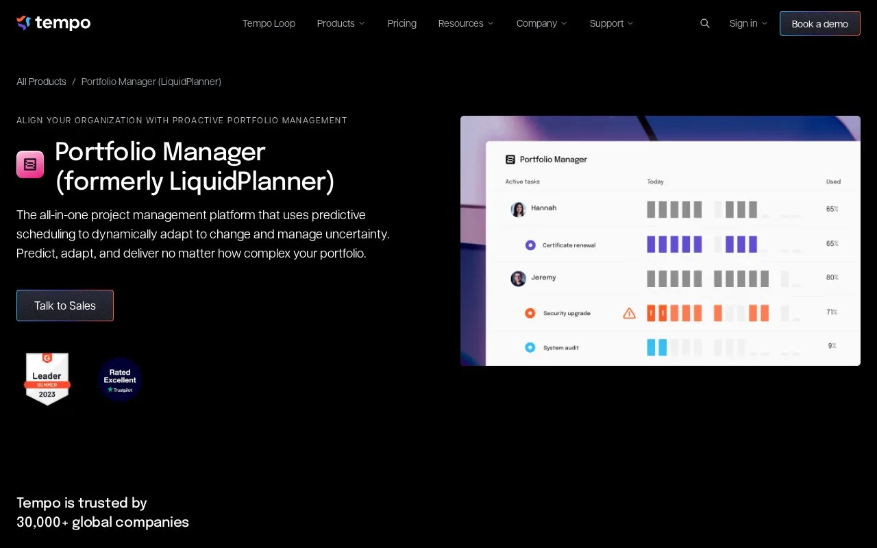 Screenshot of the Portfolio Manager (formerly LiquidPlanner) homepage