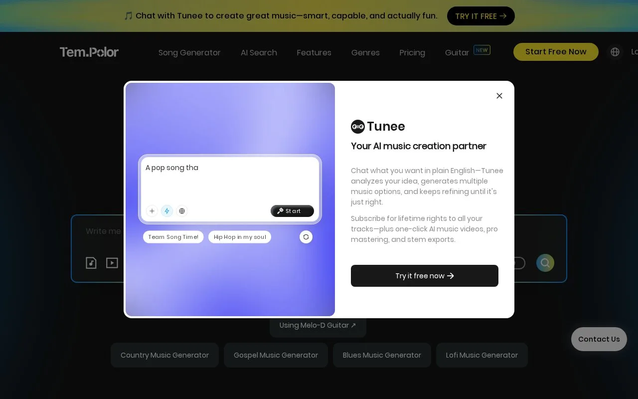 Screenshot of the TemPolor homepage