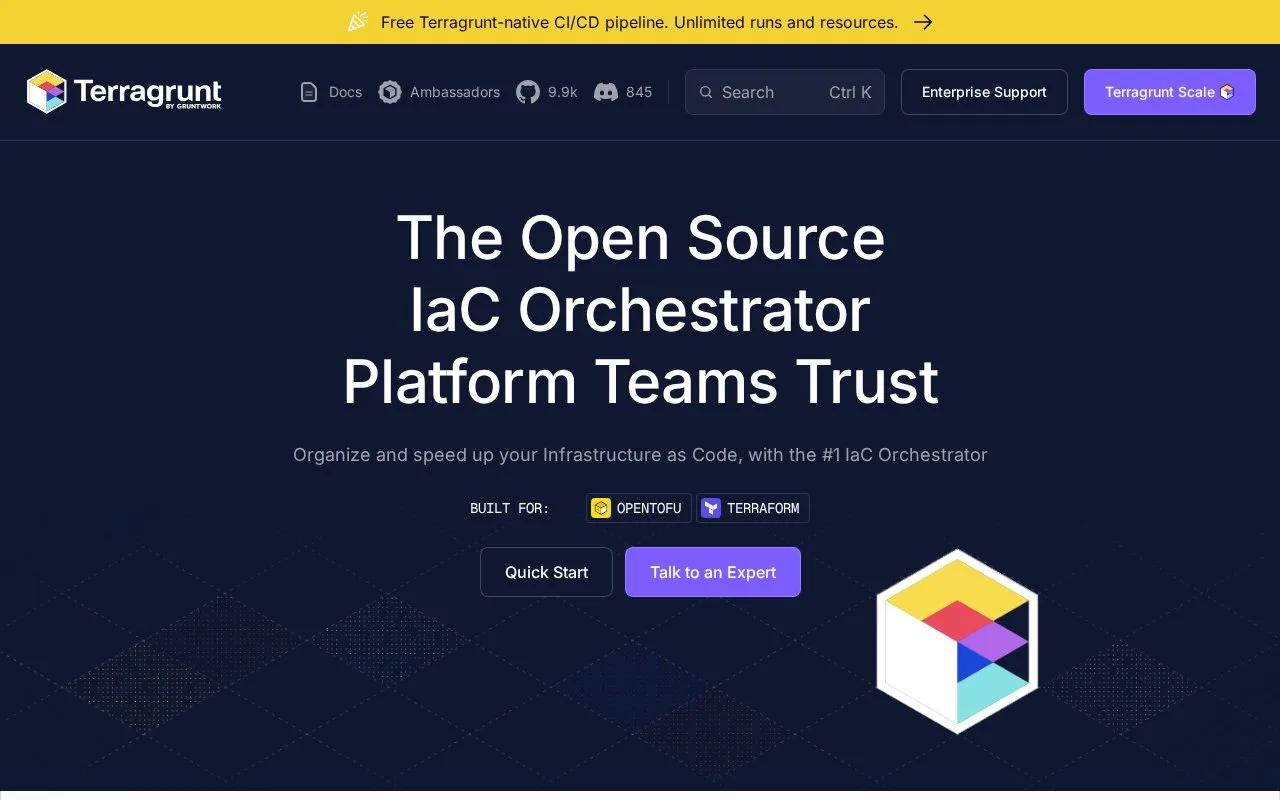 Screenshot of the Terragrunt homepage
