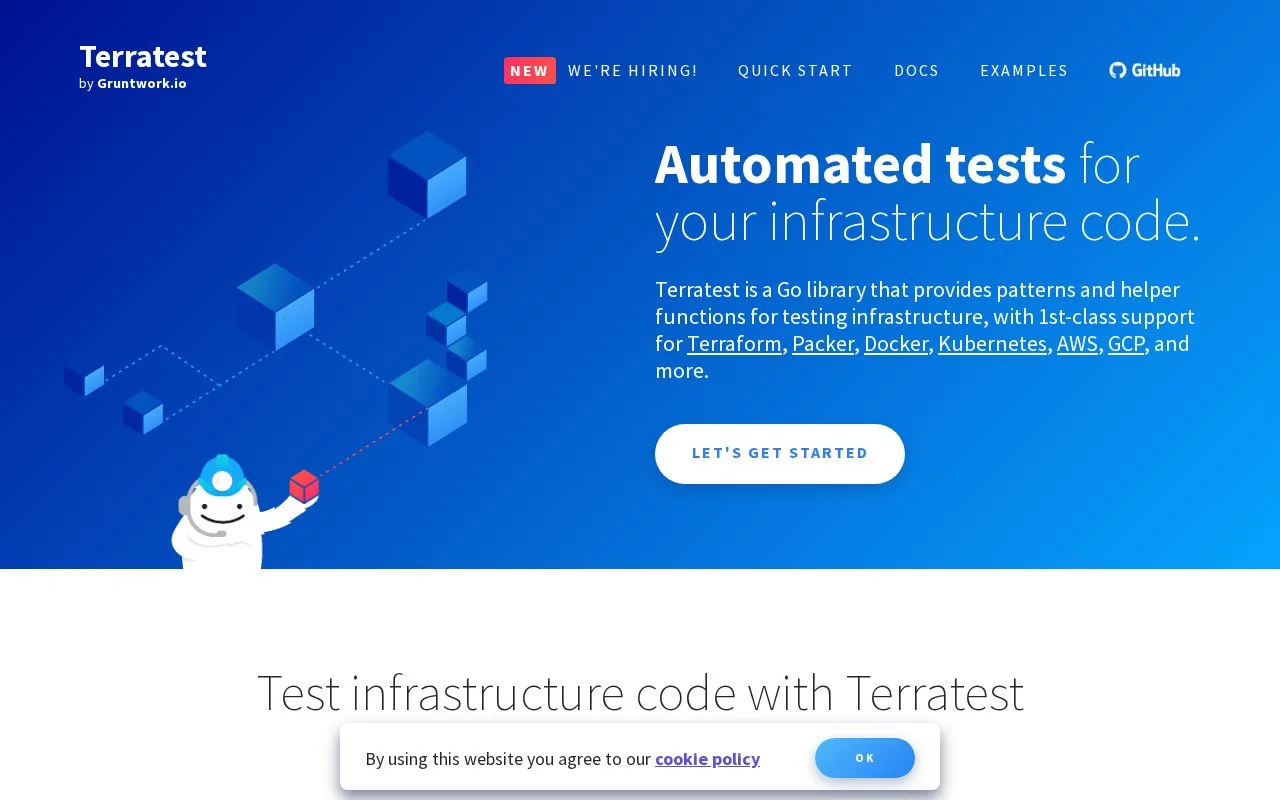 Screenshot of the Terratest homepage