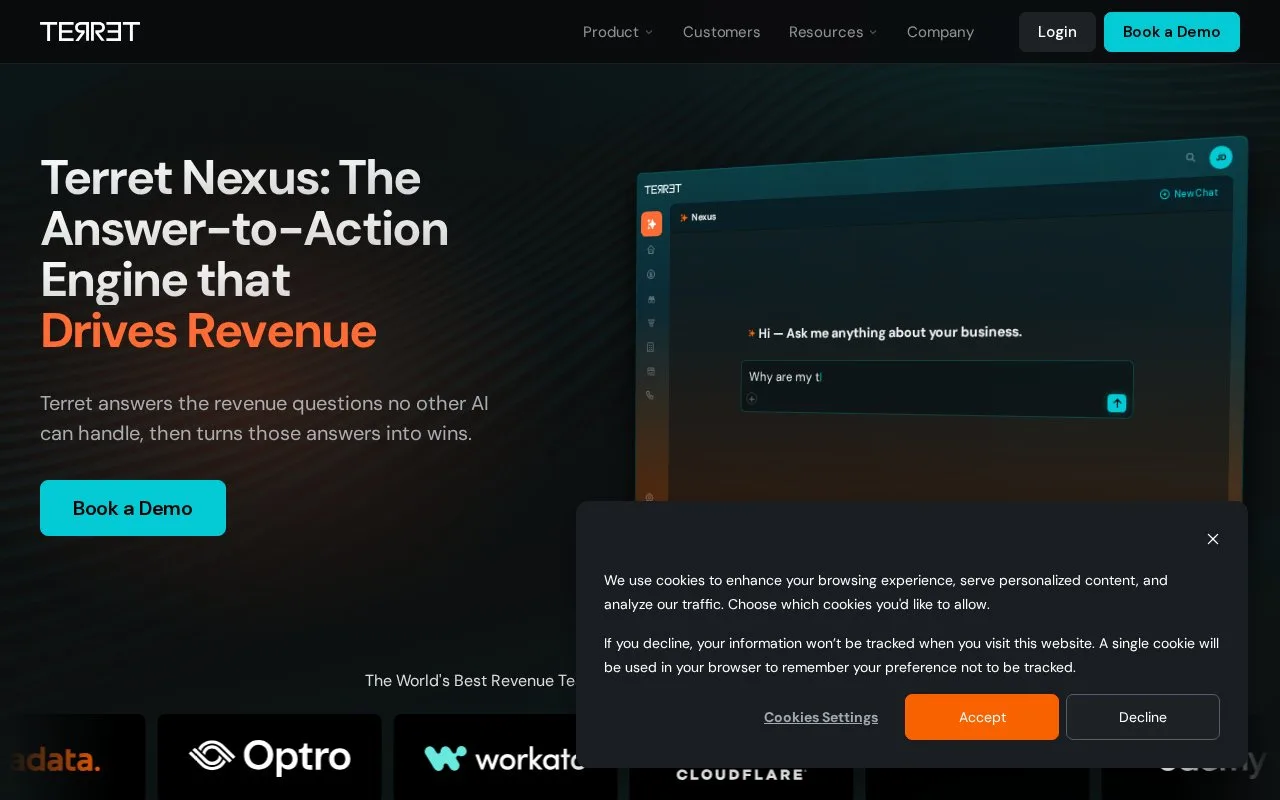 Screenshot of the Terret homepage