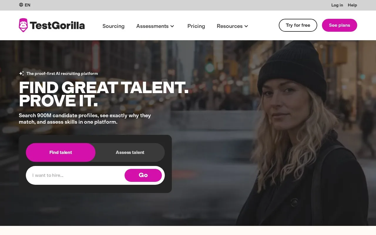 Screenshot of the TestGorilla homepage