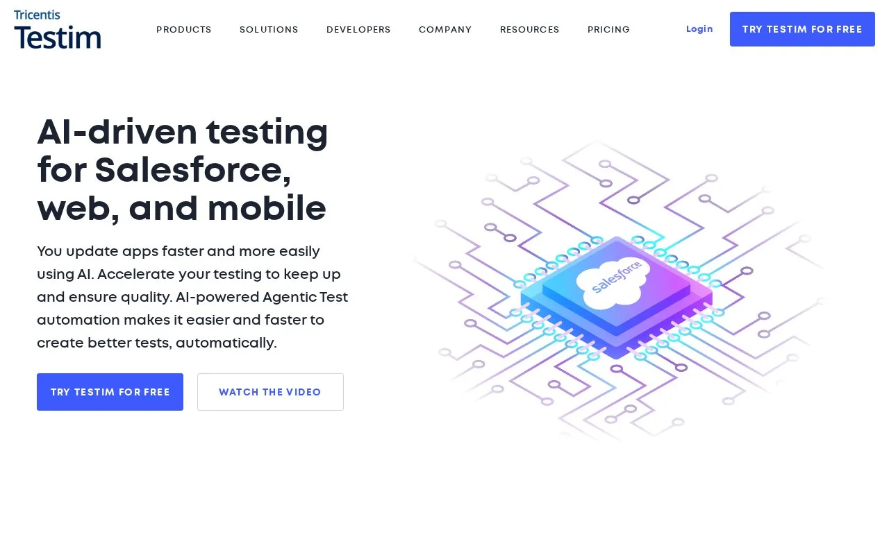 Screenshot of the Testim homepage