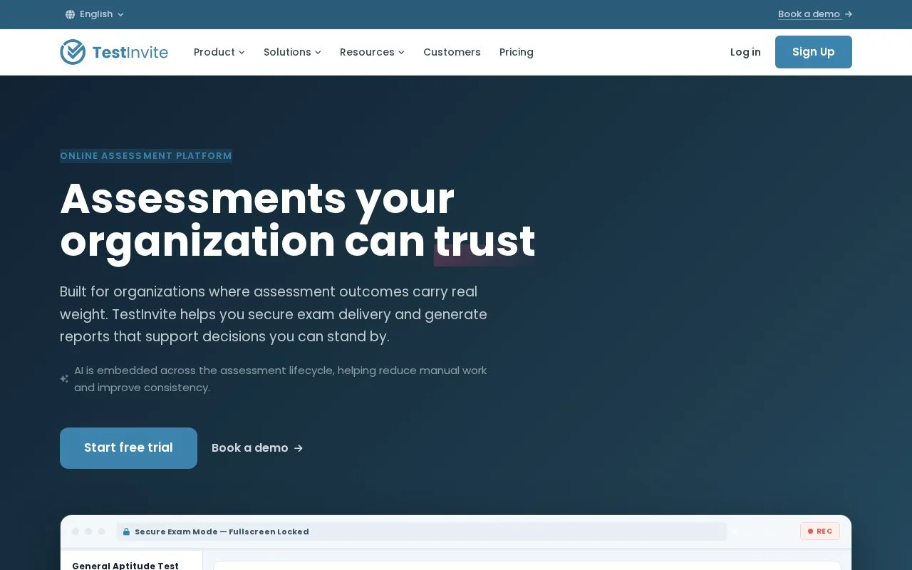 Screenshot of the TestInvite homepage