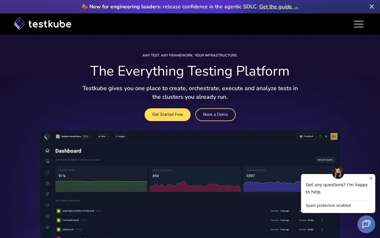 Screenshot of the Testkube homepage