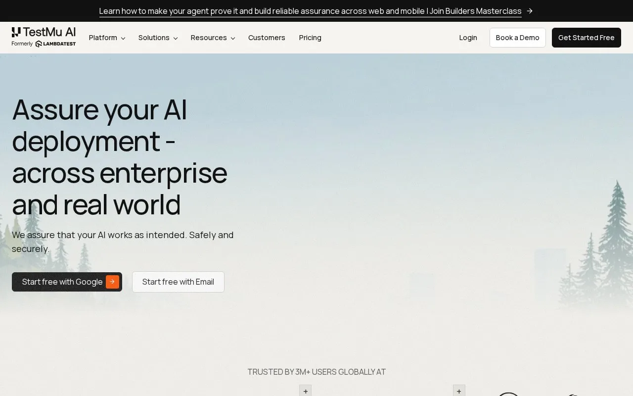 Screenshot of the TestMu AI homepage