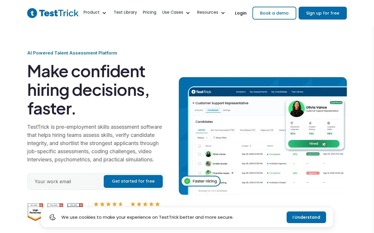 Screenshot of the TestTrick homepage