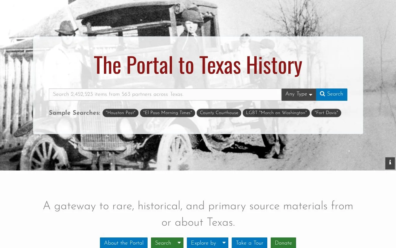 Screenshot of the The Portal to Texas History homepage
