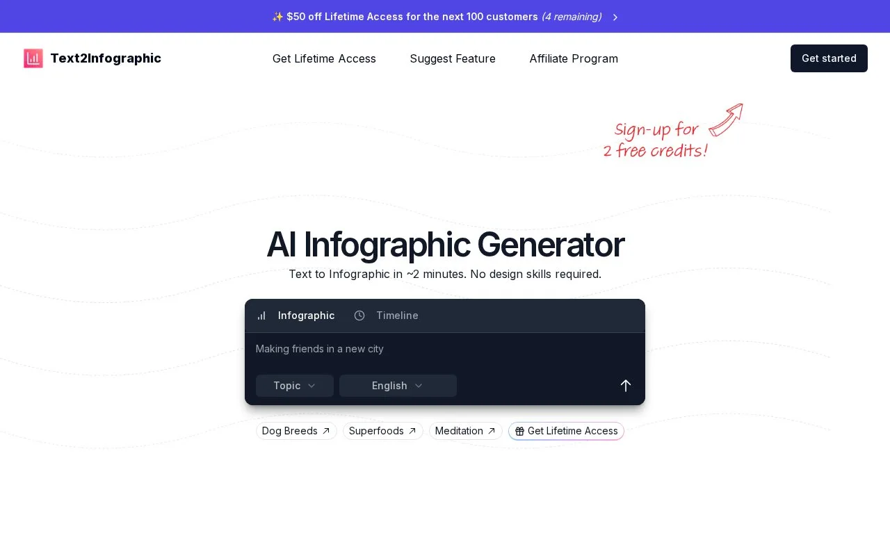 Screenshot of the Text to Infographic homepage