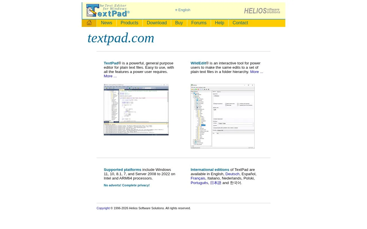 Screenshot of the TextPad homepage