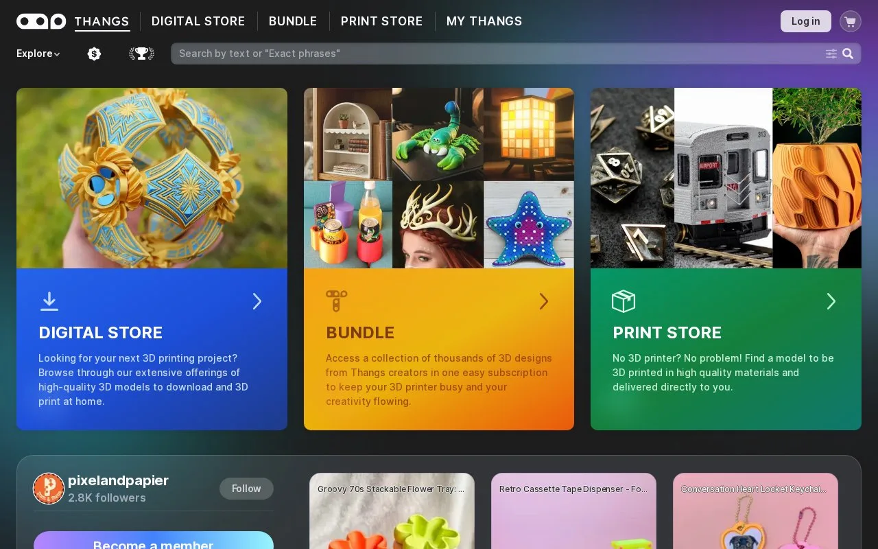 Screenshot of the Thangs homepage