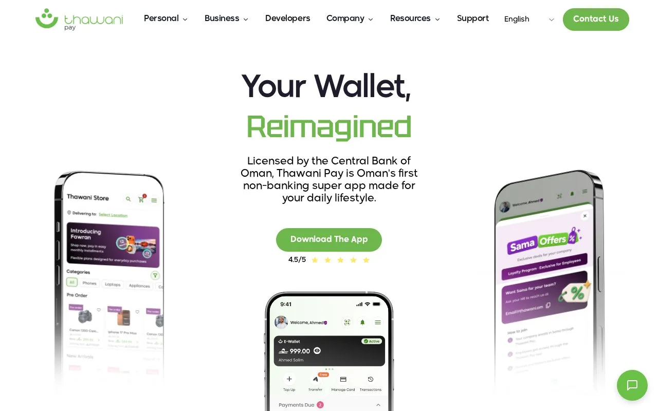 Screenshot of the Thawani Pay homepage
