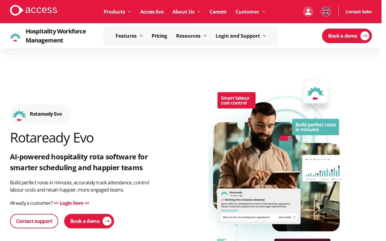 Screenshot of the Rotaready Evo homepage