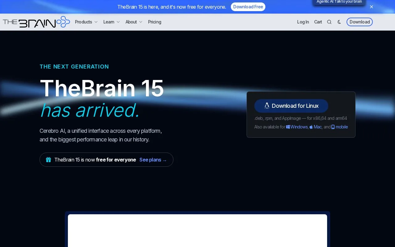 Screenshot of the TheBrain homepage