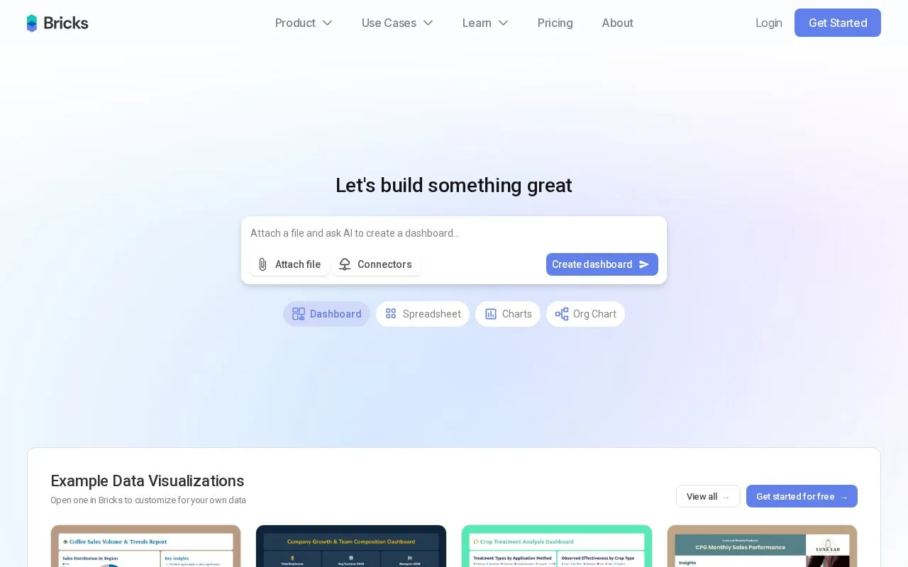 Screenshot of the Bricks homepage
