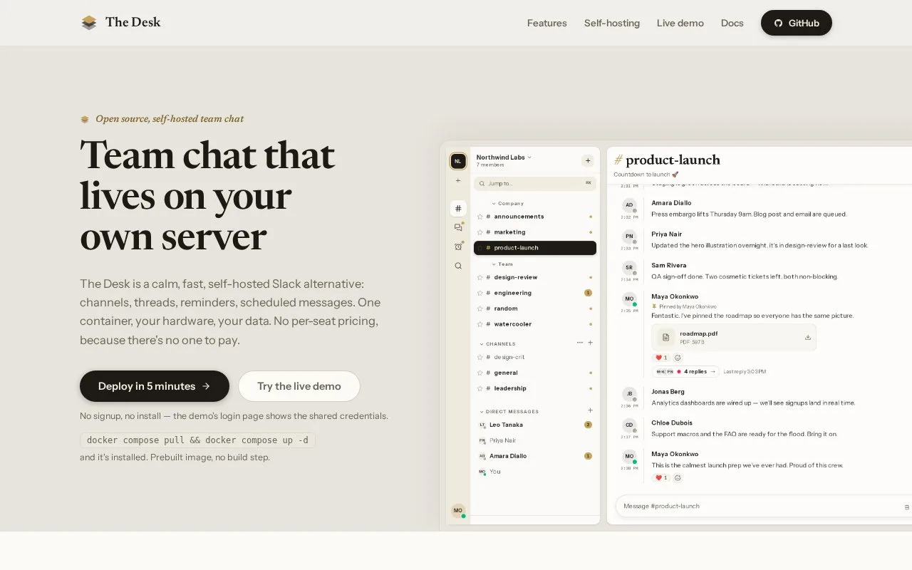 Screenshot of the The Desk homepage