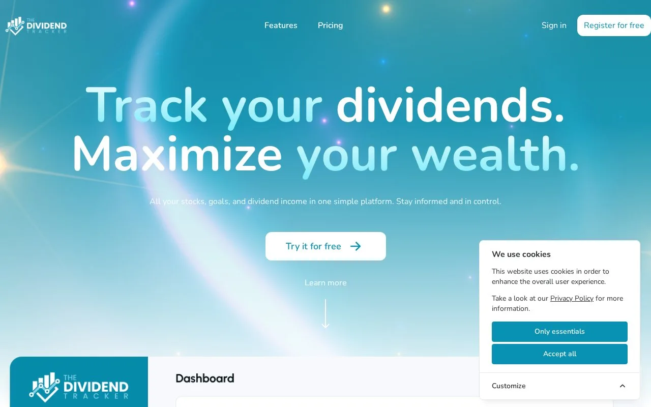 Screenshot of the The Dividend Tracker homepage