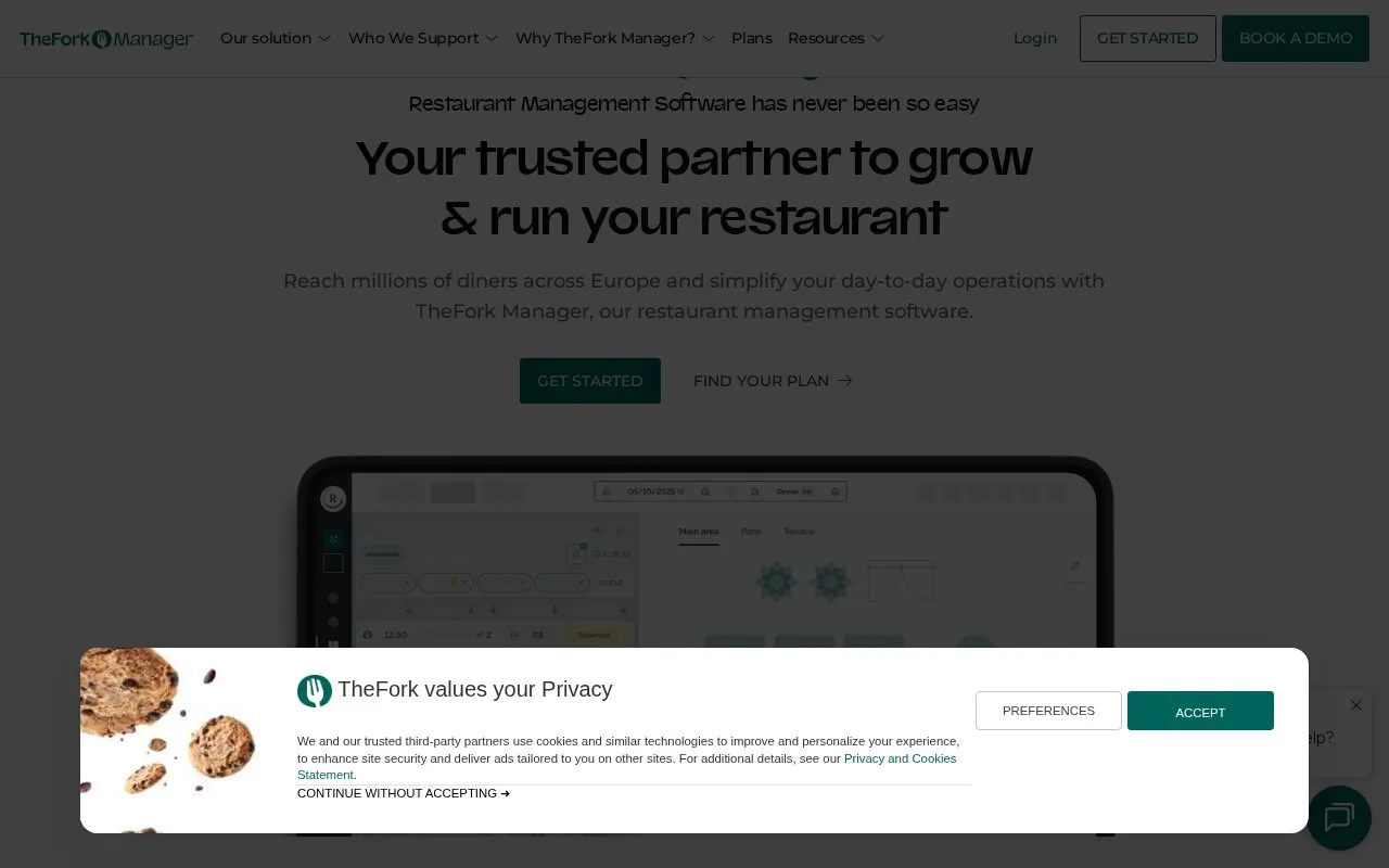 Screenshot of the TheFork Manager homepage