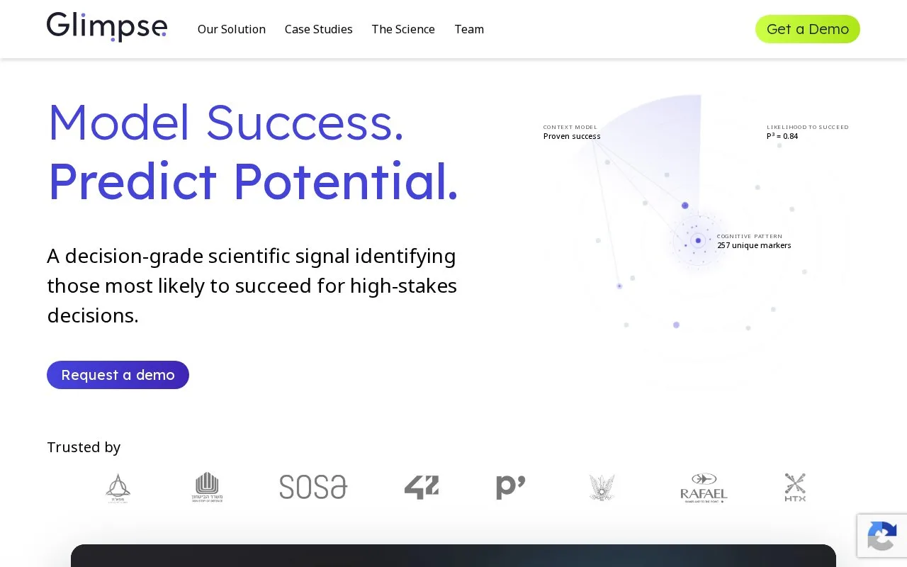 Screenshot of the Glimpse homepage