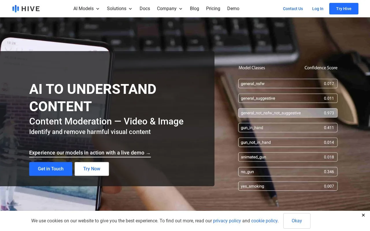 Screenshot of the Hive homepage