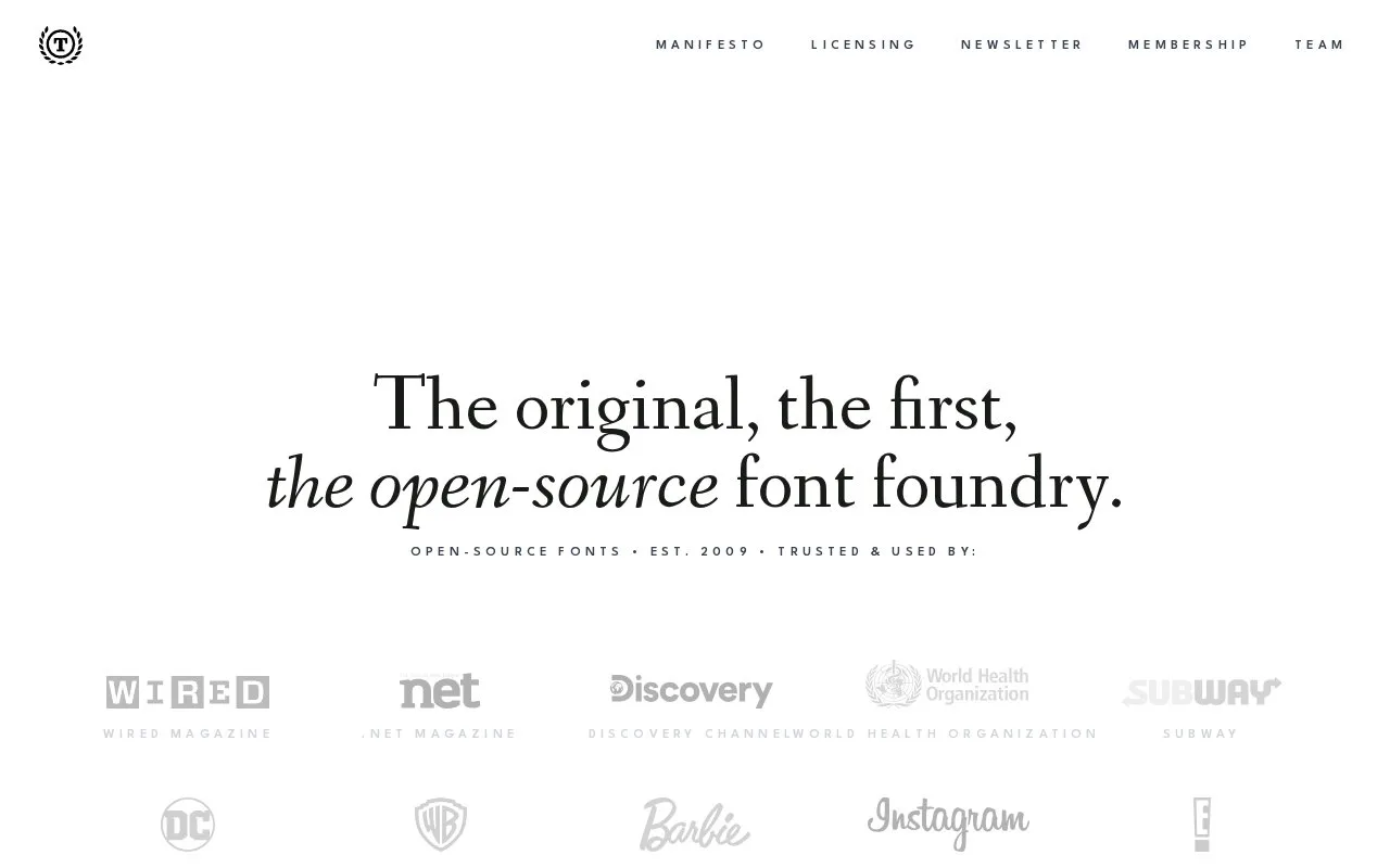Screenshot of the The League of Moveable Type homepage