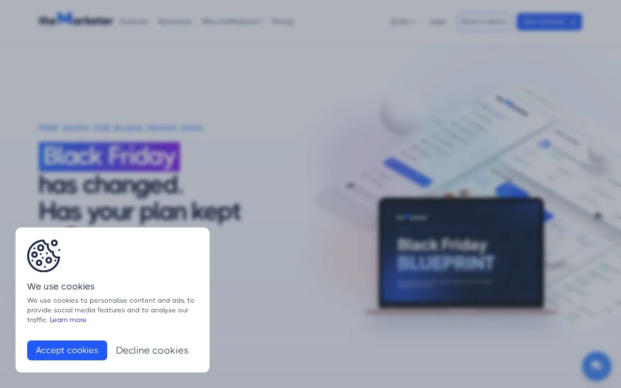 Screenshot of the theMarketer homepage