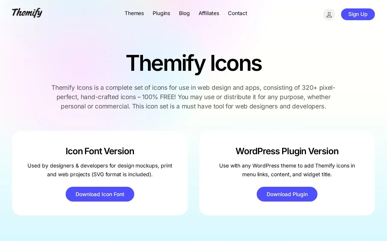 Screenshot of the Themify Icons homepage