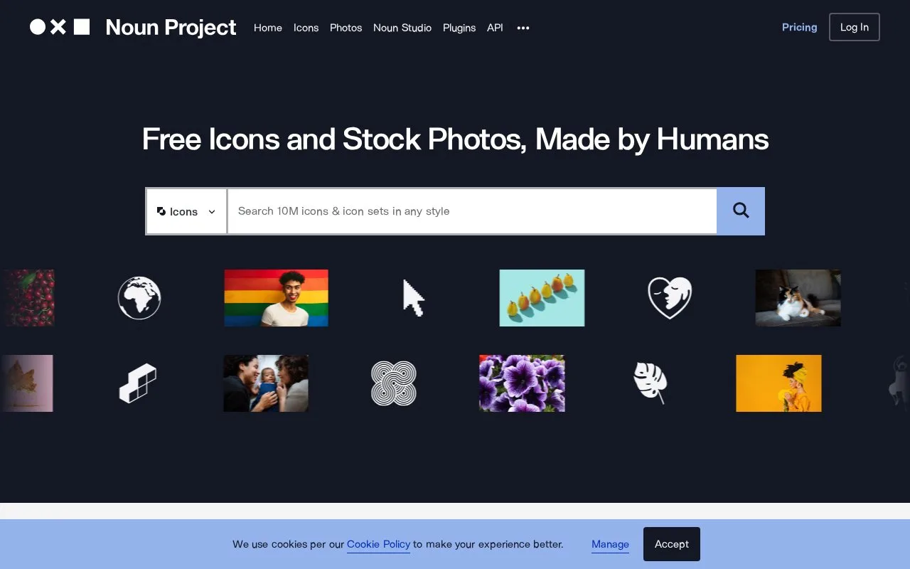 Screenshot of the Noun Project homepage