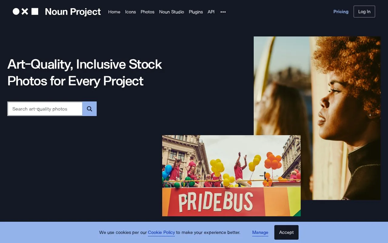 Screenshot of the Noun Project Photos homepage