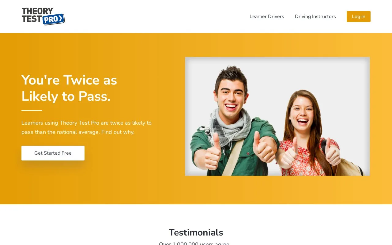 Screenshot of the Theory Test Pro homepage