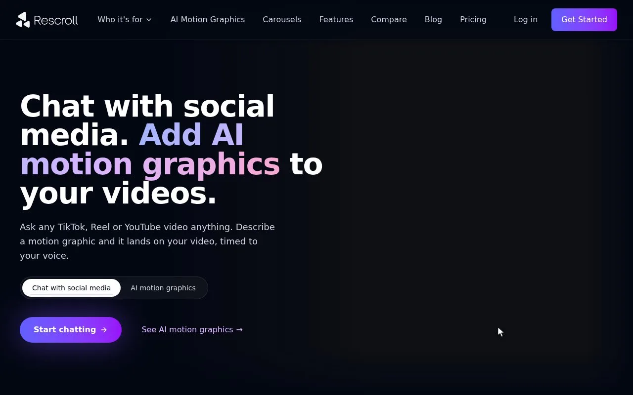 Screenshot of the Rescroll homepage