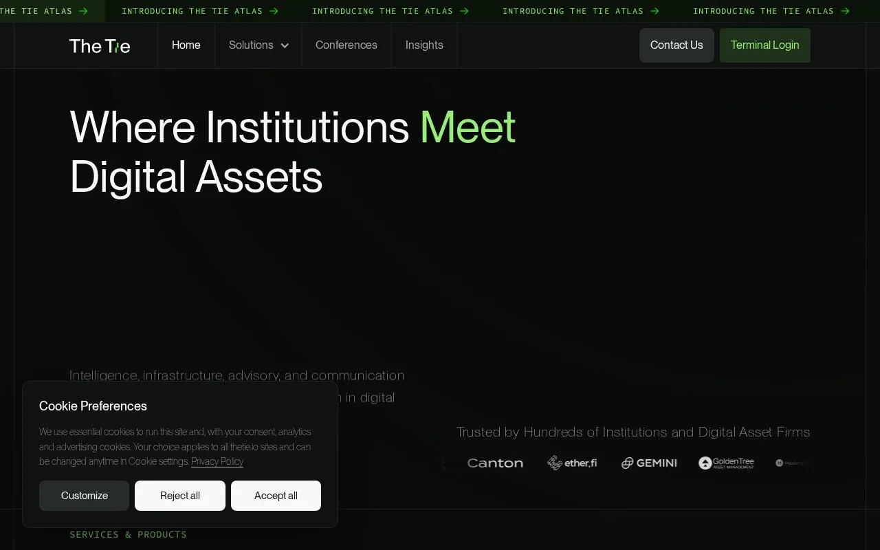Screenshot of the The Tie Terminal homepage