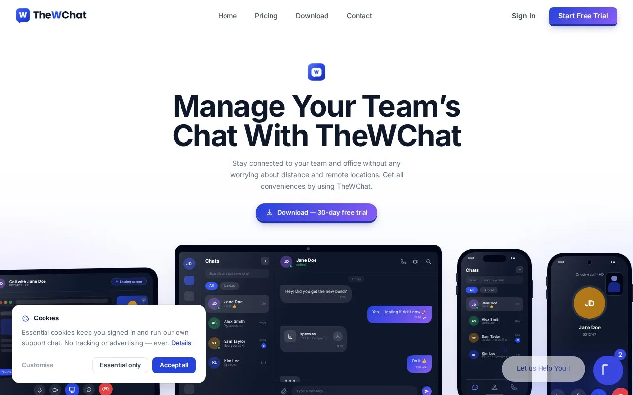 Screenshot of the TheWChat homepage