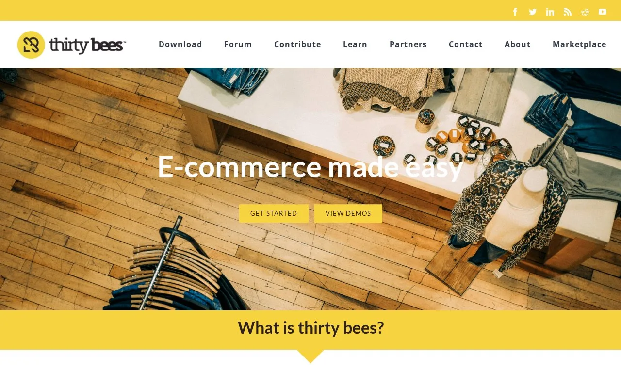 Screenshot of the thirty bees homepage