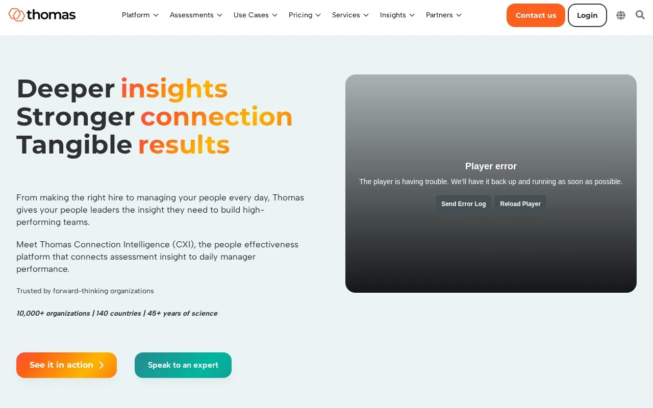 Screenshot of the Thomas CXI homepage
