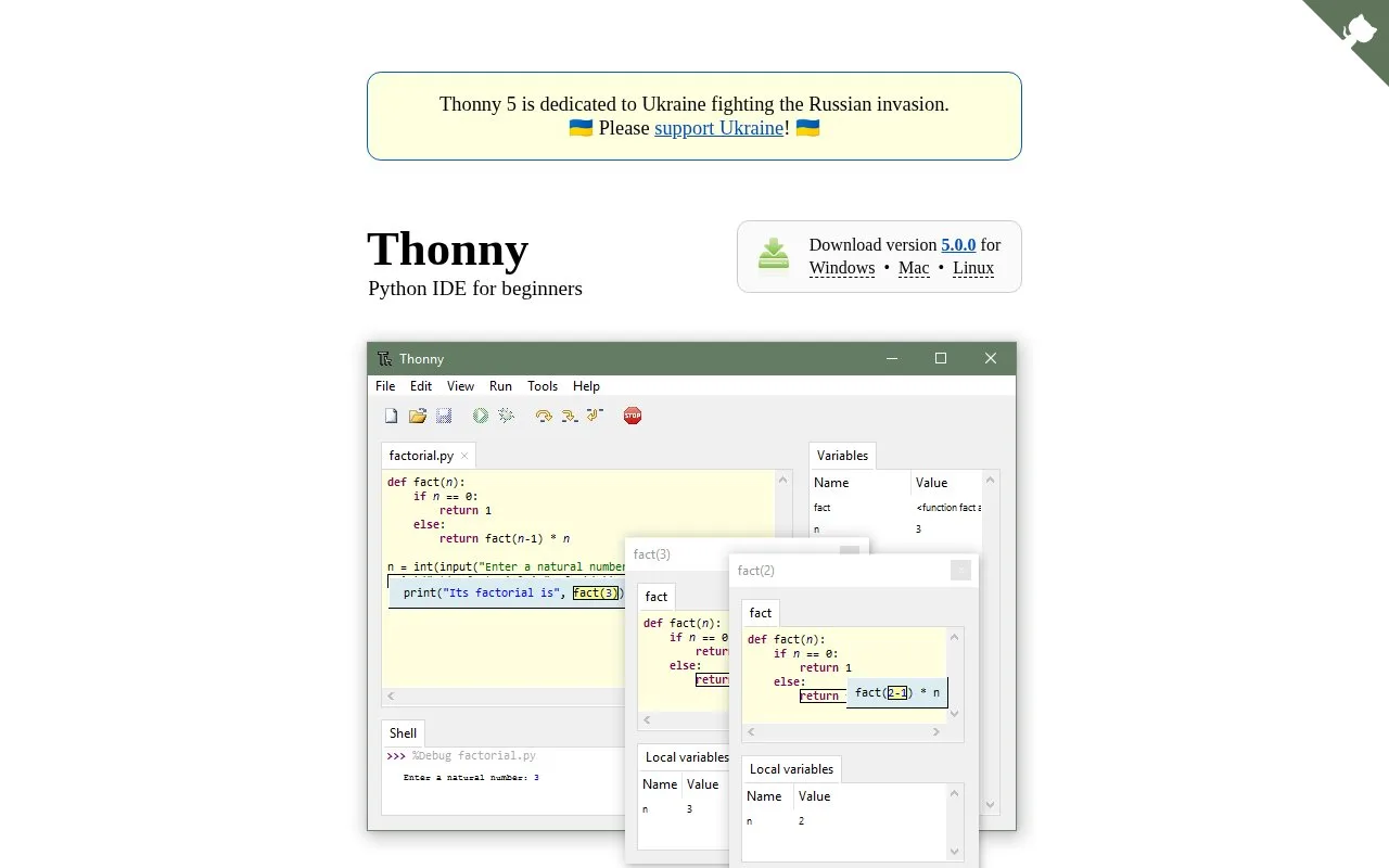 Screenshot of the Thonny homepage