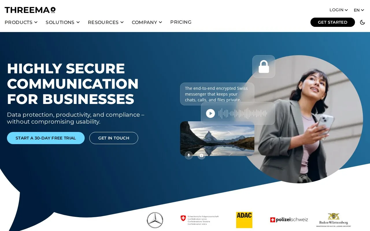 Screenshot of the Threema Work homepage