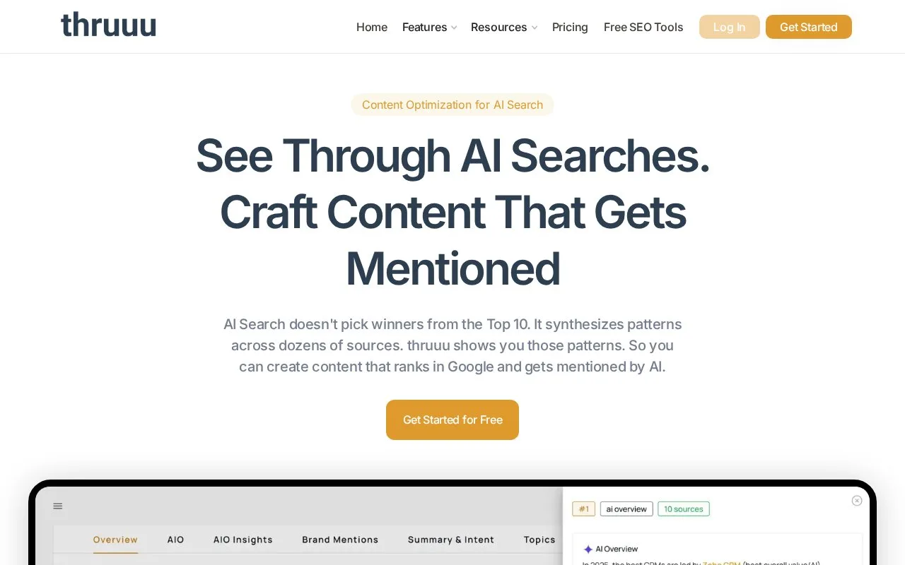 Screenshot of the thruuu homepage