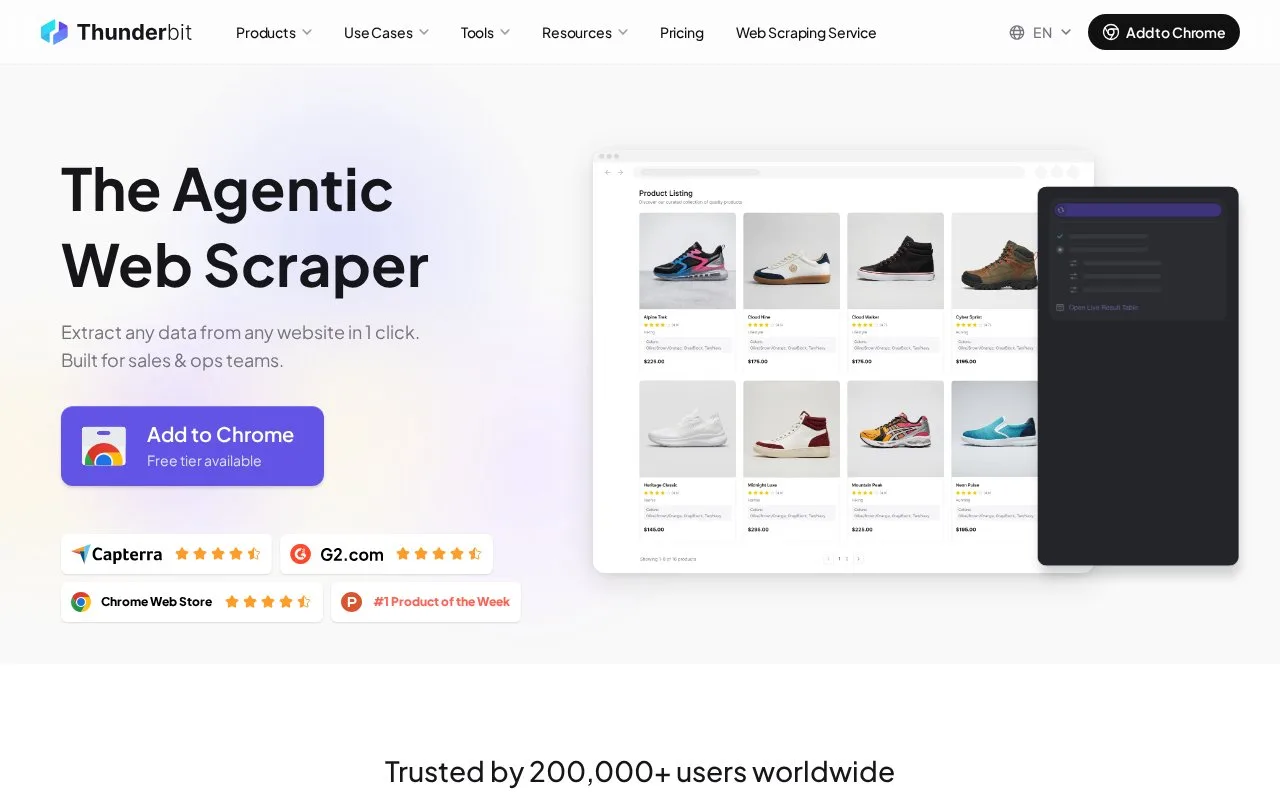 Screenshot of the Thunderbit homepage
