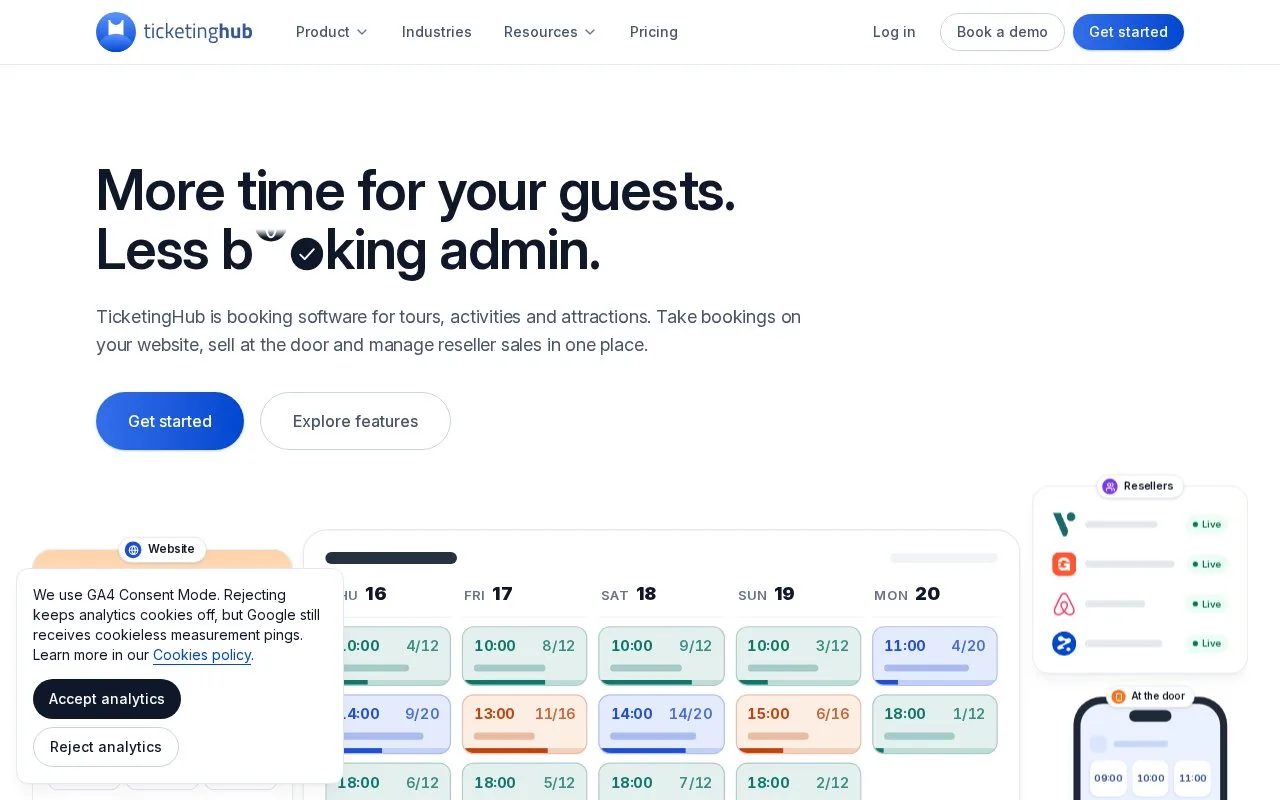 Screenshot of the TicketingHub homepage