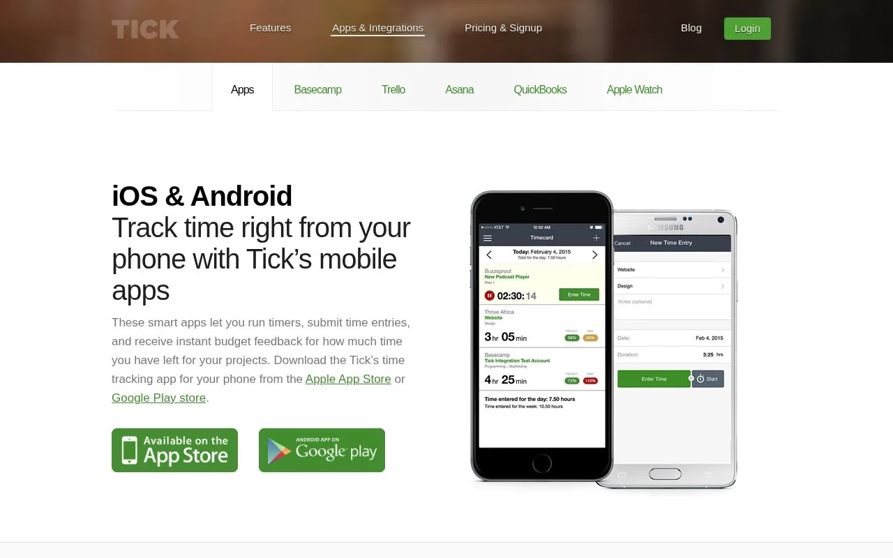 Screenshot of the Tick homepage