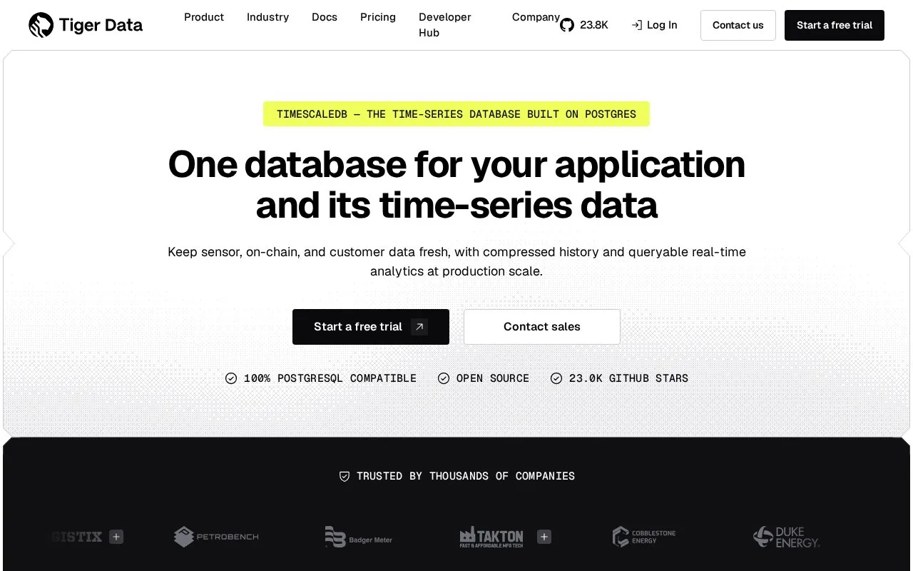 Screenshot of the TimescaleDB homepage