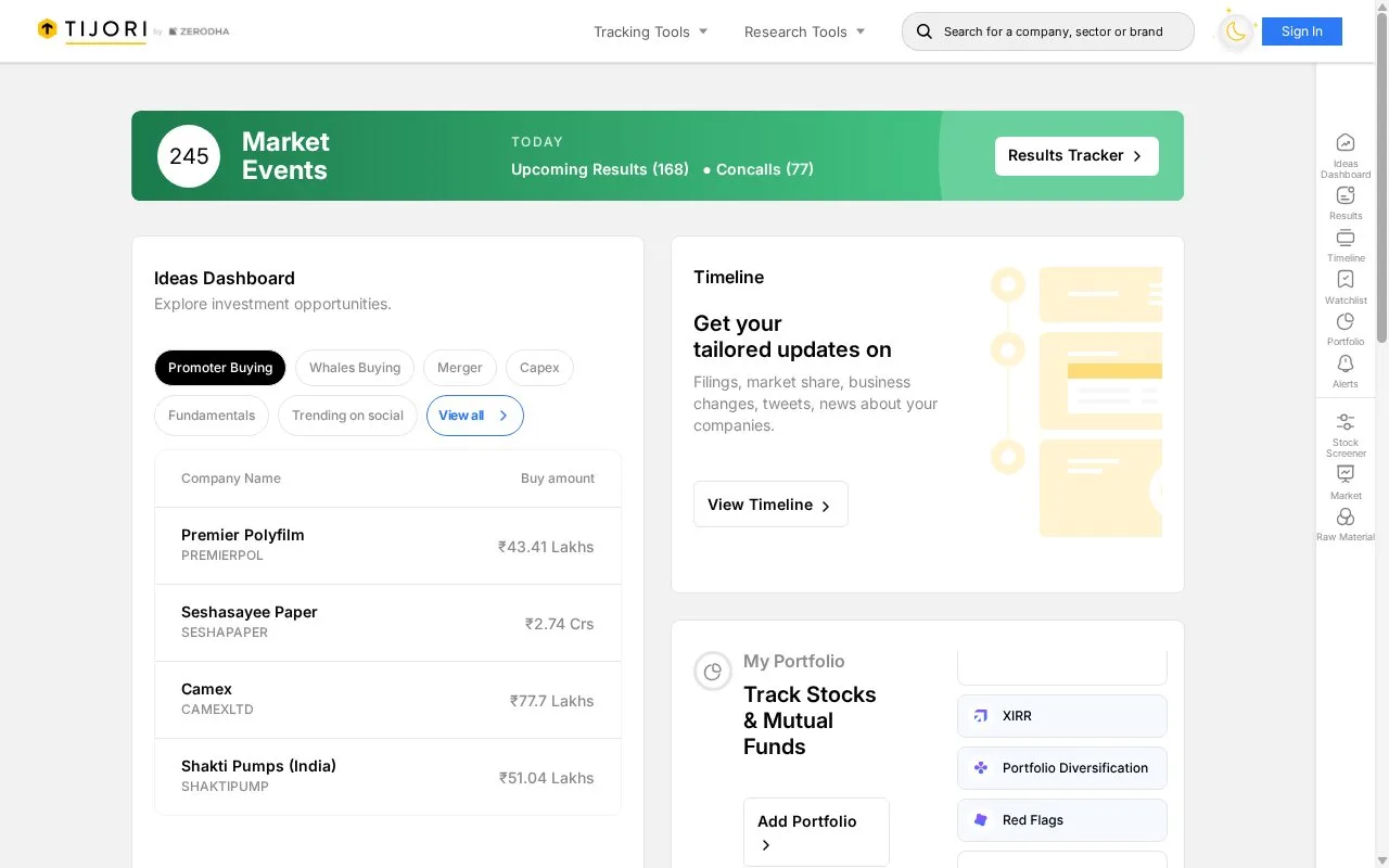 Screenshot of the Tijori Finance homepage
