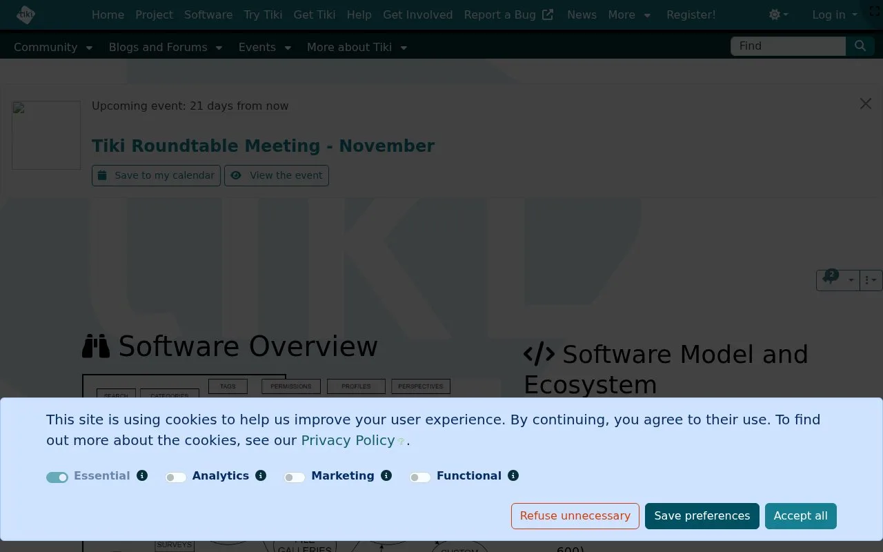 Screenshot of the Tiki Wiki CMS Groupware homepage