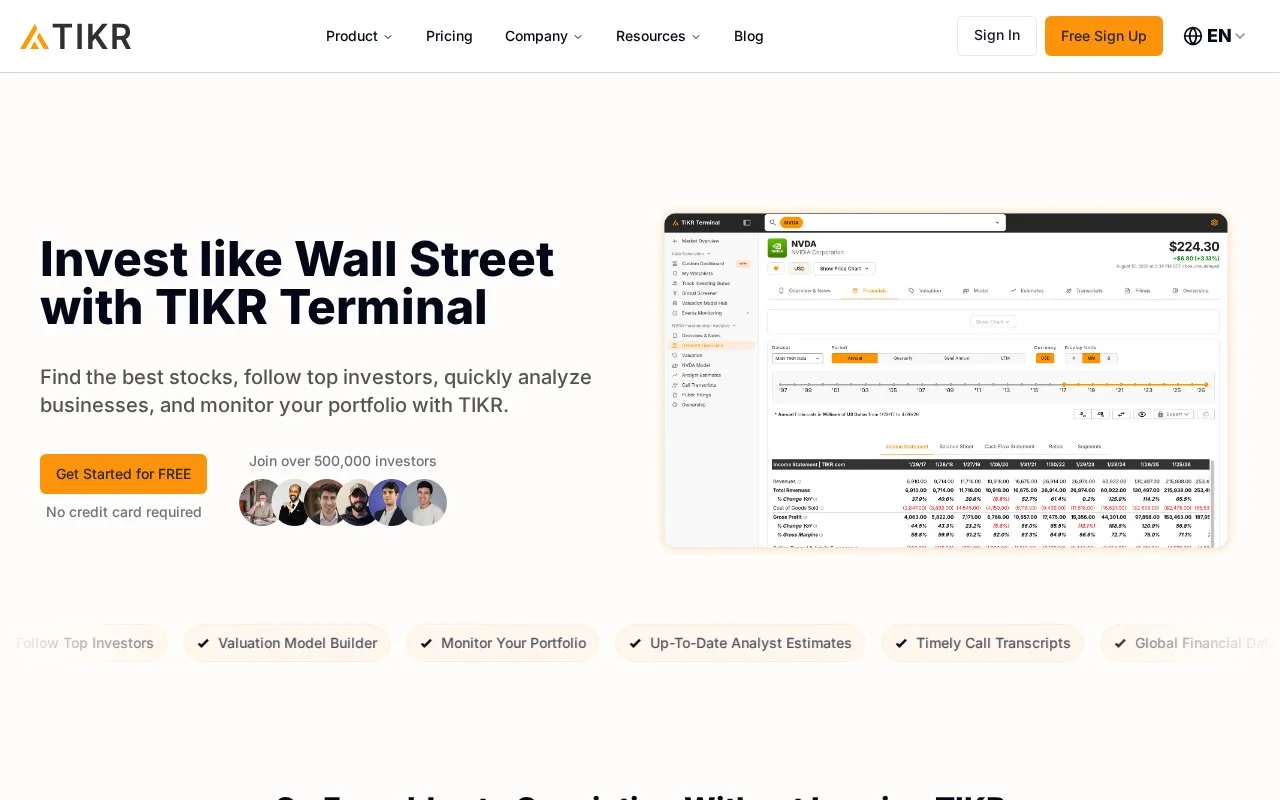 Screenshot of the TIKR homepage