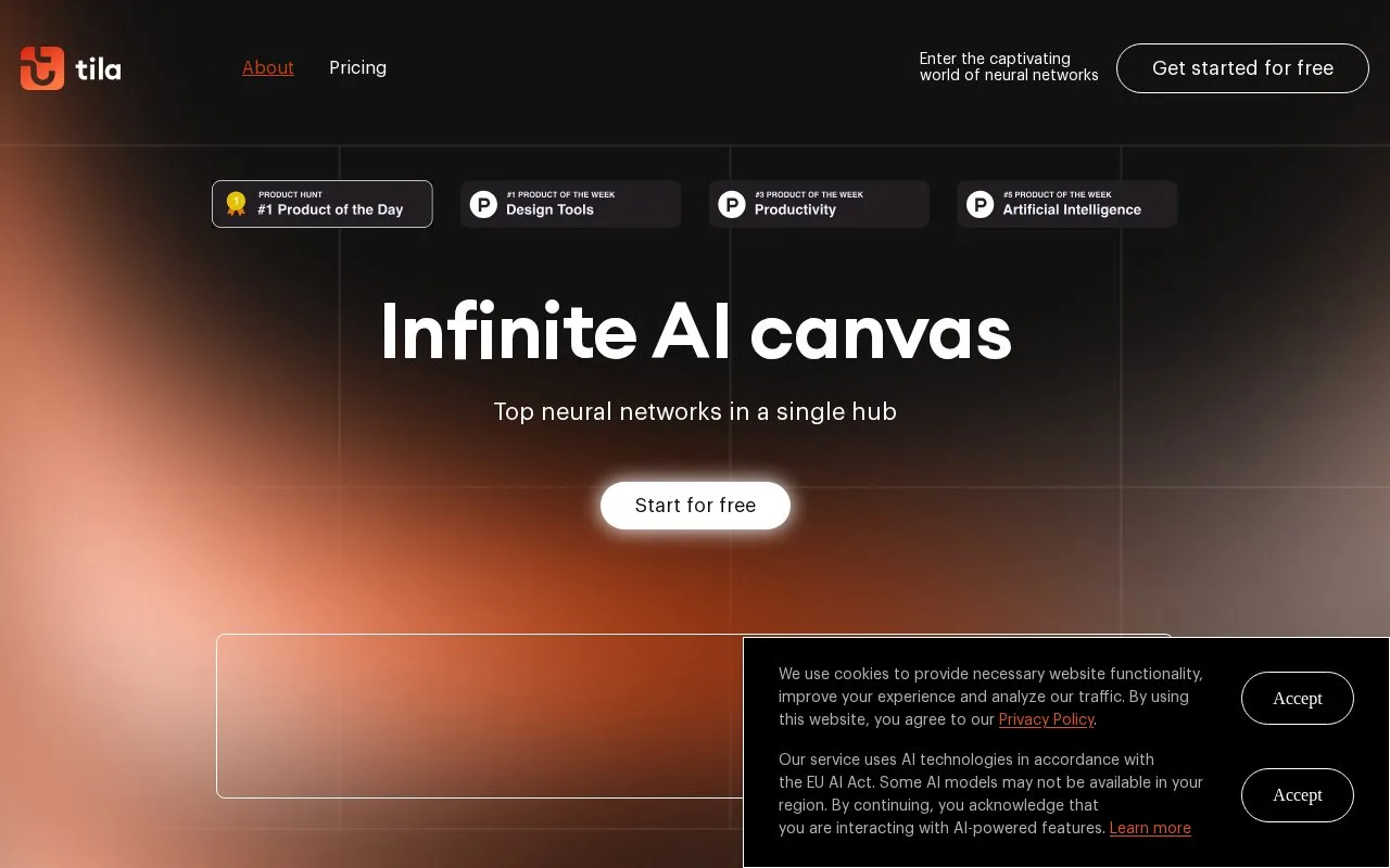 Screenshot of the Tila homepage