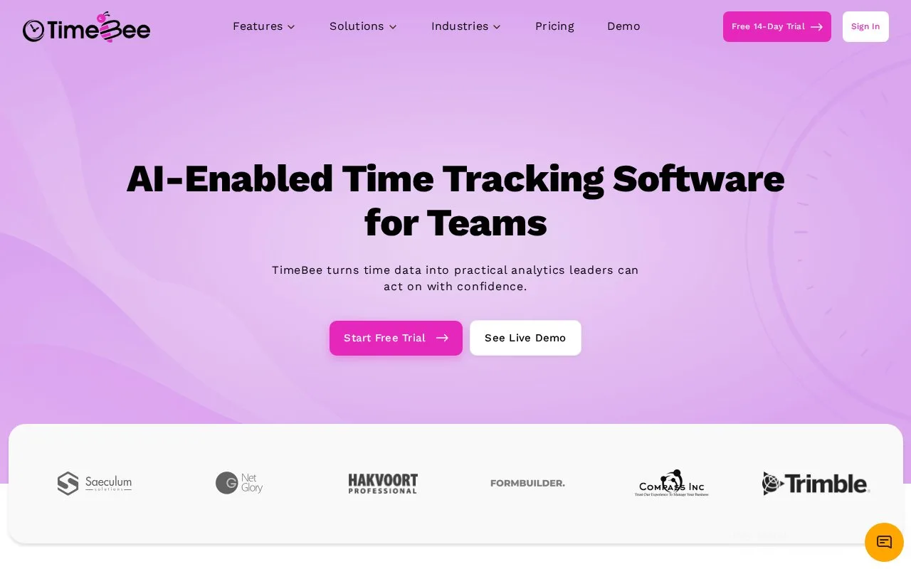 Screenshot of the TimeBee homepage